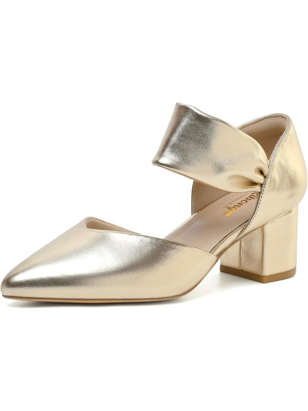 Women's Gold Chunky Kitten Low Heel Pointed Toe Closed Comfortable Slip Shoes